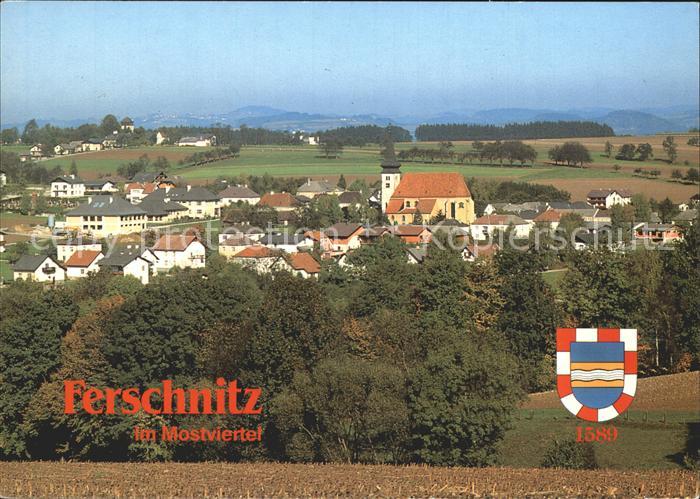 Ferschnitz Ortsansicht mit Kirche Wappen
