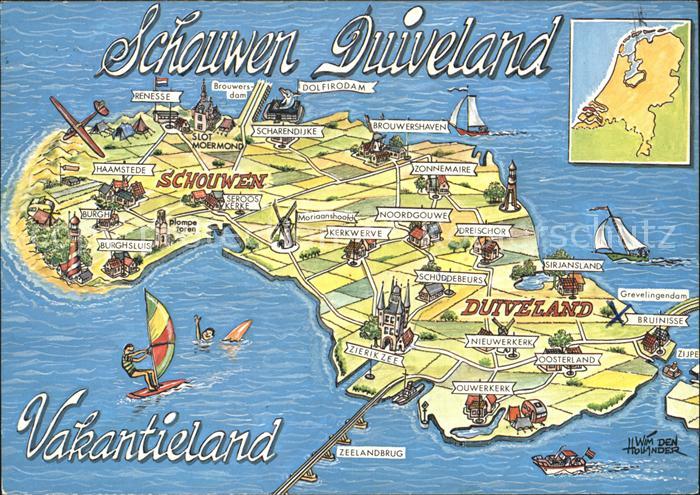Schouwen Duiveland Vakantieland Landkarte mit Sehenswuerdigkeiten Insel