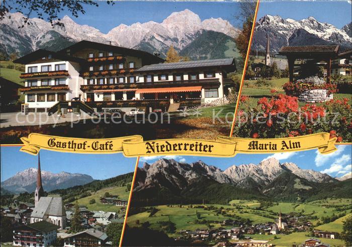 Maria Alm Steinernen Meer Gasthof Cafe Niederreiter Ortsansicht mit Kirche Alpen