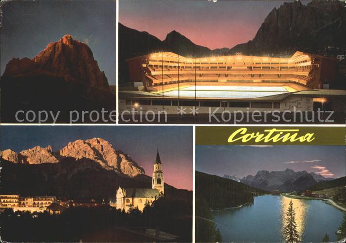 Cortina d Ampezzo Olympia Eisstadion Nachtaufnahme Kirche Bergsee Alpenpanorama