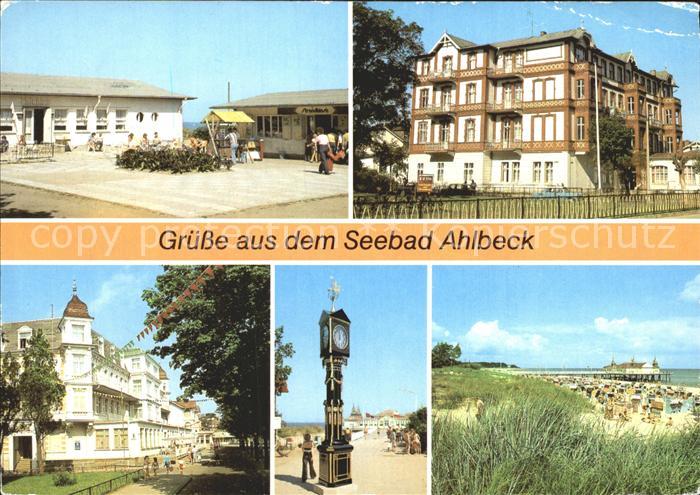 Ahlbeck Ostseebad Strand Seebruecke Stranduhr Erholungsheime Kurt Buerger und Be