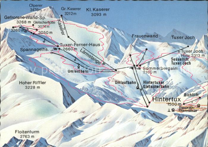 Hintertux Zillertal Reliefkarte Skilifte