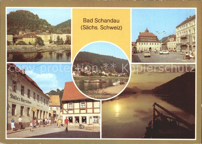 Bad Schandau Teilansicht Markt Poststrasse Dampferanlegestelle Abendstimmung Elb