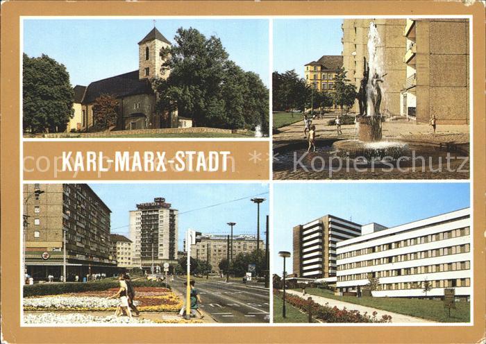 Karl-Marx-Stadt CHEMNITZ Kirche Brunnen Strassenpartie