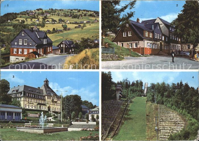 Klingenthal Vogtland Blick zum Aschberg Aschbergschaenke Rathaus Aschbergschanze