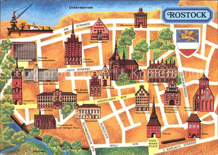 ROSTOCK  CITY Stadtplan Zentrum Sehenswuerdigkeiten Unterwarnow