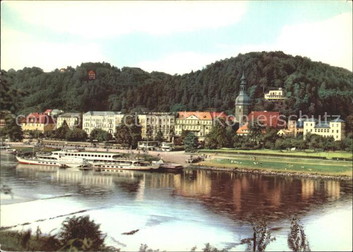 Bad Schandau Partie an der Elbe Dampfer Kirche