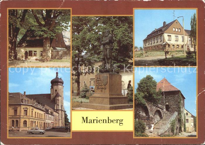Marienberg Erzgebirge Lindenhaeusel Denkmal Stadtgruender Gaststaette Marienkirc