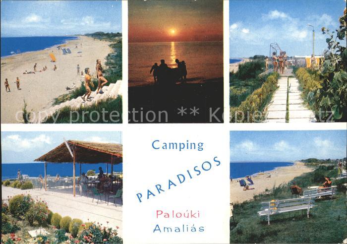 Amalias Peloponnes Camping Paradisos Palouki Strand Sonnenuntergang am Meer