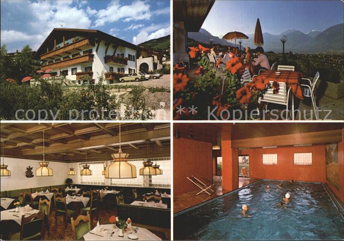 Schenna Meran Pension Nachtigall Terrasse Hallenbad Alpenblick