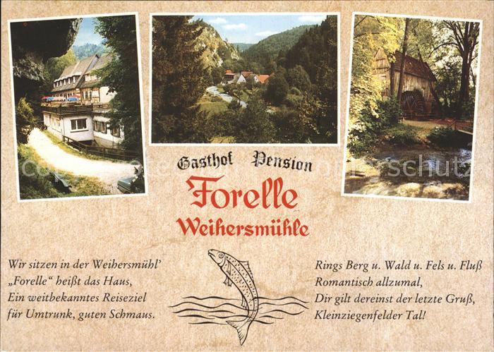 Weihersmuehle Weismain Gasthof Pension Forelle Talblick Bach Wasserrad