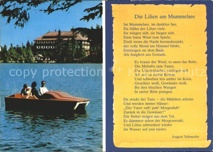 Mummelsee Die Lilien am Mummelsee Gedicht Berghotel Tretboot
