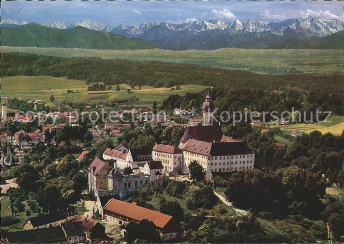 Andechs Kloster Alpenkette Fliegeraufnahme