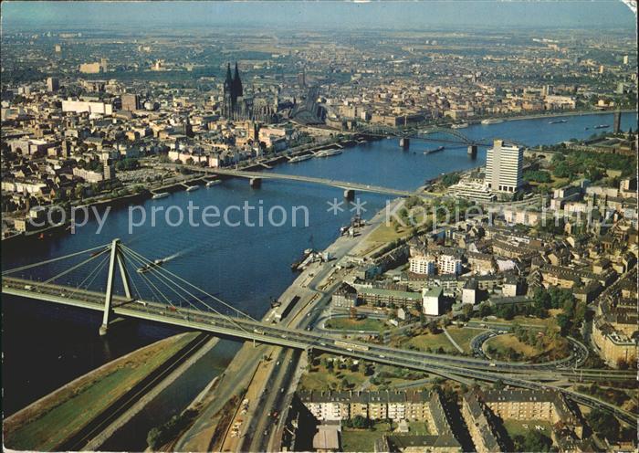 Koeln Rhein Fliegeraufnahme Dom Severinsbruecke