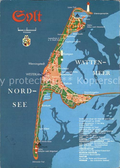 SYLT Insel Schleswig-Holstein Landkarte der Insel Sylt
