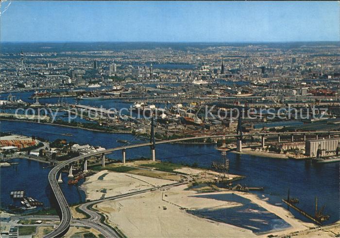 HAMBURG CITY Koehlbrandbruecke Hafen Fliegeraufnahme