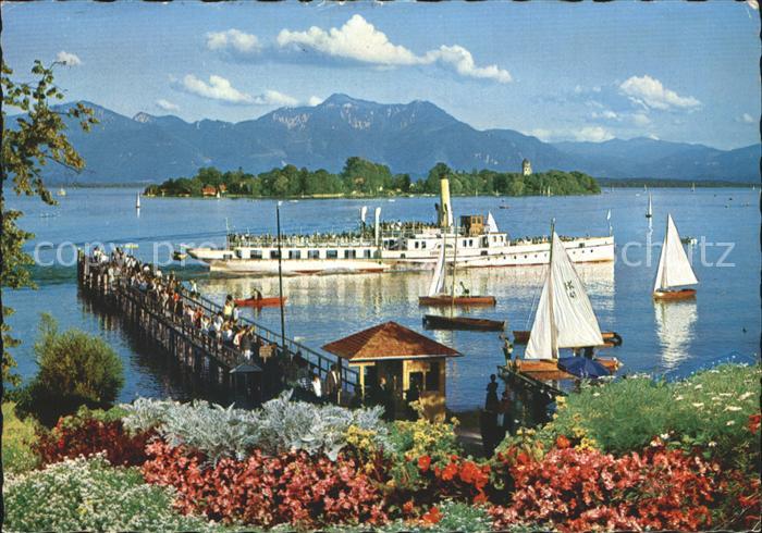 Dampfer Seitenrad Fraueninsel Chiemsee Hochfelln Hochgern
