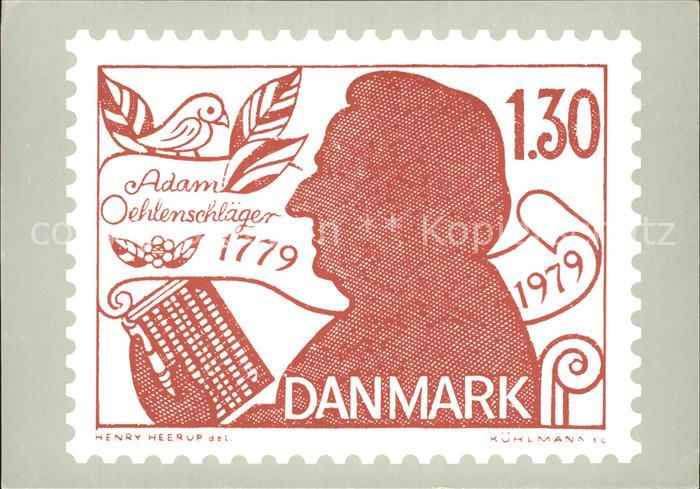 Briefmarken auf Postkarte Adam Oehlenschlaeger Danmark
