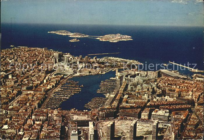 Marseille Bouches-du-Rhone Fliegeraufnahme mit Hafen et oees Ooeoees di Frioul