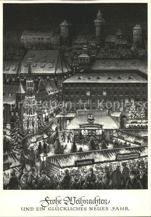 NueRNBERG  CITY Christkindles Martk Zeichnung Weihnachtskarte