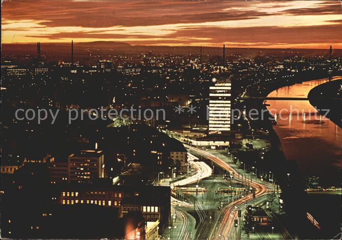 MANNHEIM BW Fliegeraufnahme Rheinpartie bei Nacht