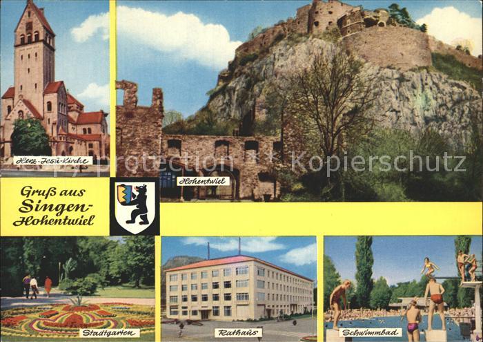 Singen Hohentwiel Hohentwiel Rathaus Stadtgarten Schwimmbad