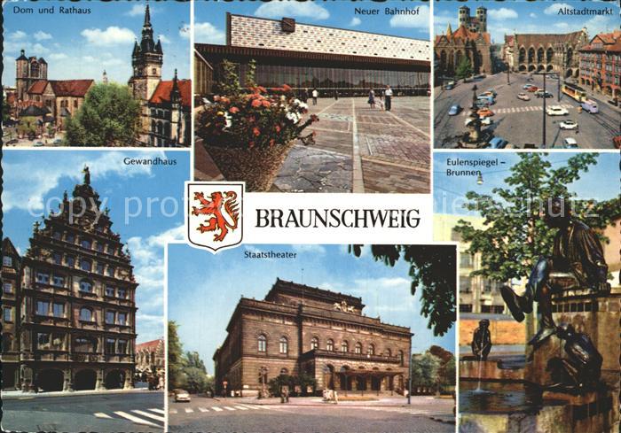 BRAUNSCHWEIG  CITY Stadttheater Eulenspiegel-Brunnen Altstadtmarkt Neuer Bahnhof