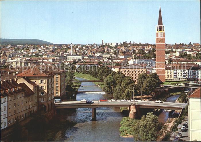 Pforzheim Auerbuercke Zusammenfluss Enz Nagold Turm Stadtkirche