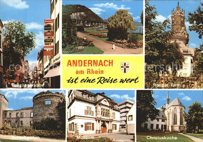 Andernach Rhein Rheinland-Pfalz Fussgaengerzone Runder Turm Christuskirche Museu