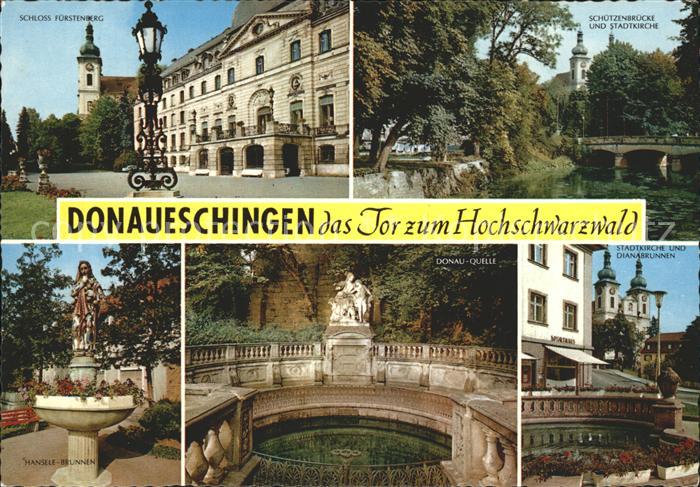 Donaueschingen Schloss Fuerstenberg Schuetzenbruecke Stadtkirche Dianabrunnen Do