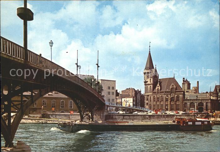 Liege Luettich La Passerelle et la Poste Stegbruecke und Post Frachtkahn