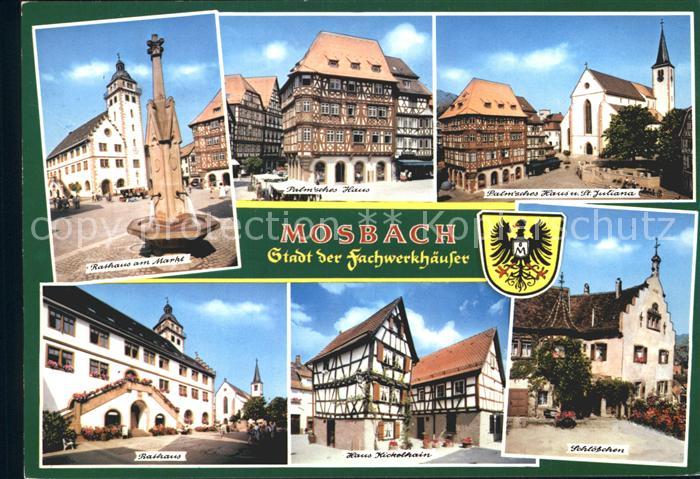 Mosbach Baden Stadt der Fachwerkhaeuser Rathaus Markt Palmsches Haus Kirche Haus