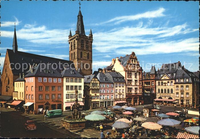 TRIER  CITY Hauptmarkt Petrusbrunnen St Gangolph Kirche
