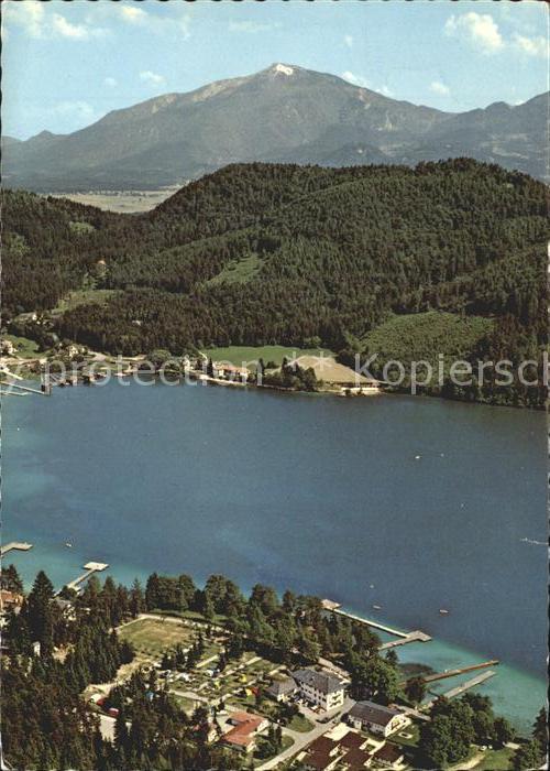 Klopeinersee Panorama mit Ausflugsberg Petzen Fliegeraufnahme