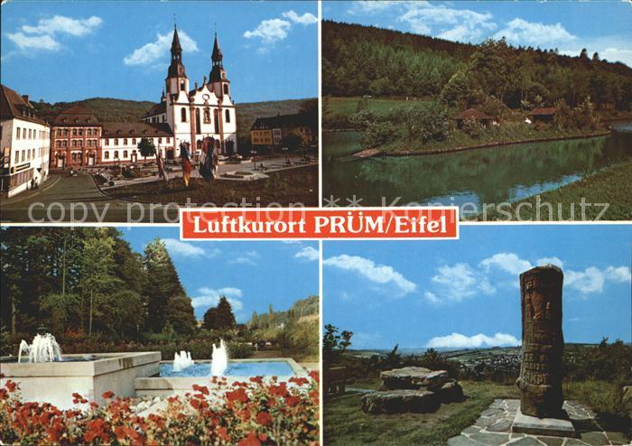 Pruem Eifel Kirche Wasserspiele Brunnen Ententeich Gedenkstein