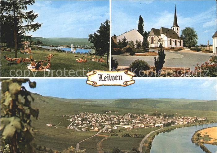 Leiwen Trier-Saarburg Weinort an der Mosel Freibad Liegewiese Kirche