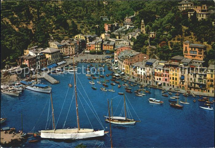 Portofino Liguria Hafen Segelschiff Fliegeraufnahme