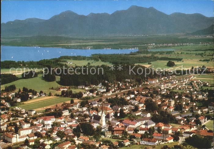 Prien Chiemsee Gebirgspanorama Fliegeraufnahme