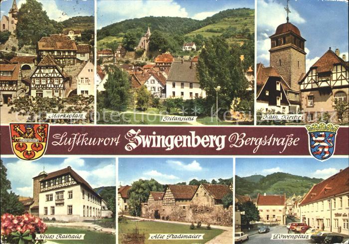 Zwingenberg Bergstrasse Katholische Kirche Loewenplatz Alte Stadtmauer Marktplat