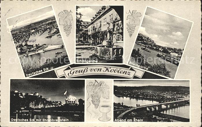 Koblenz Rhein Deutsches Eck Schaengelche Rheinpartie Ehrenbreitstein Abend am Rh