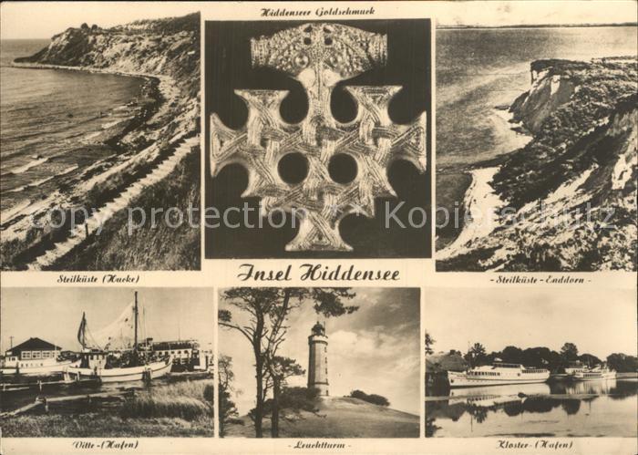 Insel Hiddensee Steilkueste Hucke und Enddorn Goldschmuck Vitte Hafen Leuchtturm