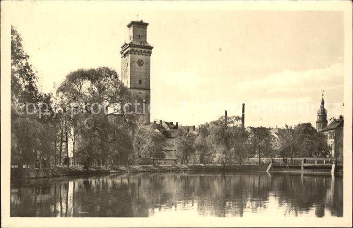 Altenburg Thueringen Teich mit Kunstturm