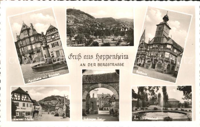 Heppenheim Bergstrasse Apotheke mit Brunnen Kleiner Markt Sickinger Tor