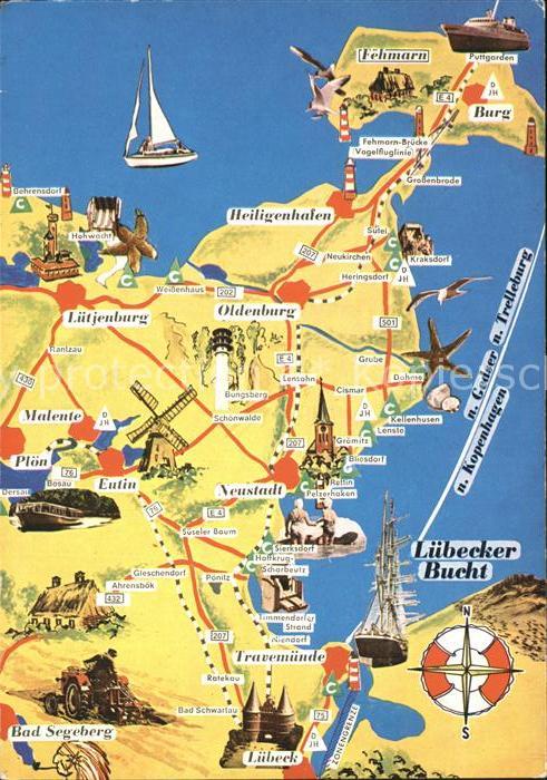 LueBECK  CITY Landkarte Luebecker Bucht