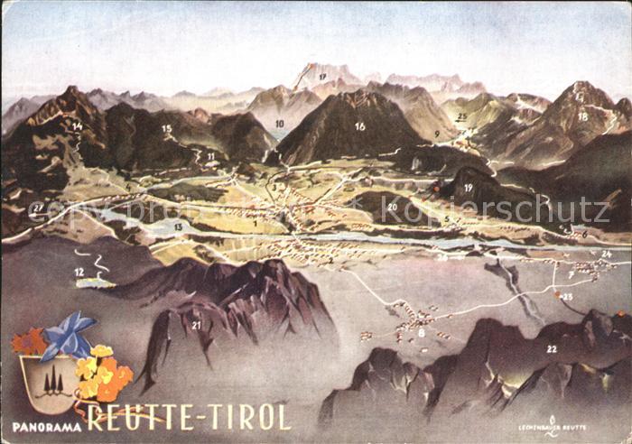 Reutte Tirol Panoramakarte Markt Reutte Lechaschau Breitenwang Pflach