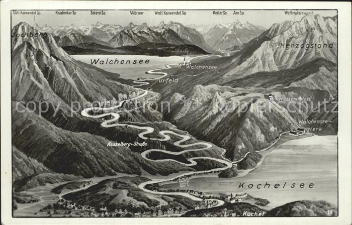 Kochel See Panormamakarte mit Walchensee