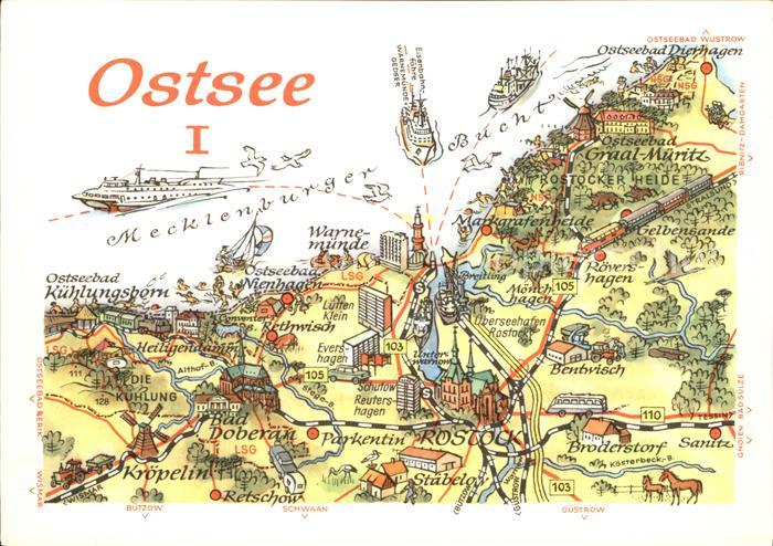 ROSTOCK  CITY Landkarte Mecklenburger Bucht