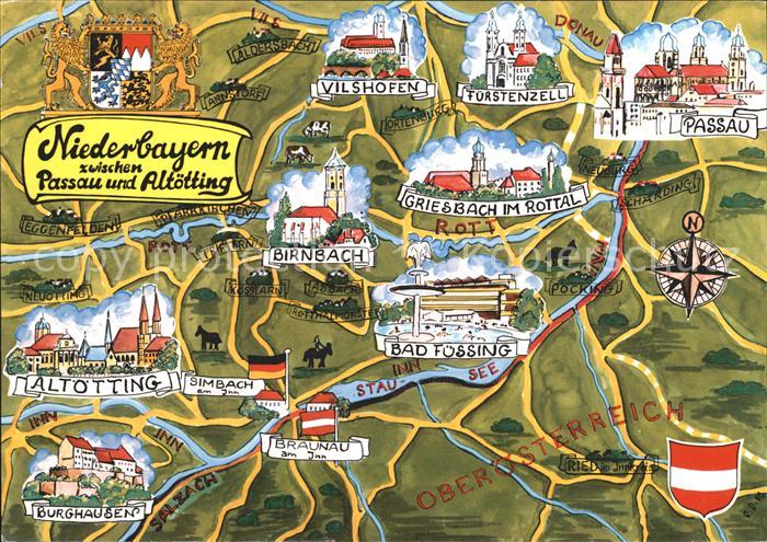 PAssAU Bayern Panoramakarte Altoetting Griesbach Bad Fuessing