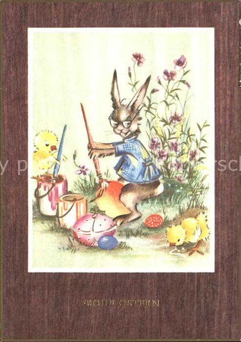 Vermenschlicht Hase Kueken Ostereier Malen Pinsel