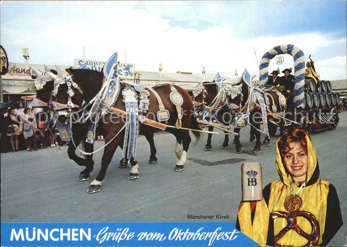 Oktoberfest Festwagen-Pferdegespann Muenchner Kindl Brezel